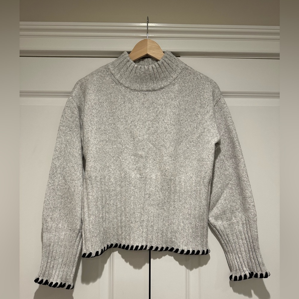 DESIGN HISTORY knit blend mock turtleneck sweater with whipstitch detail